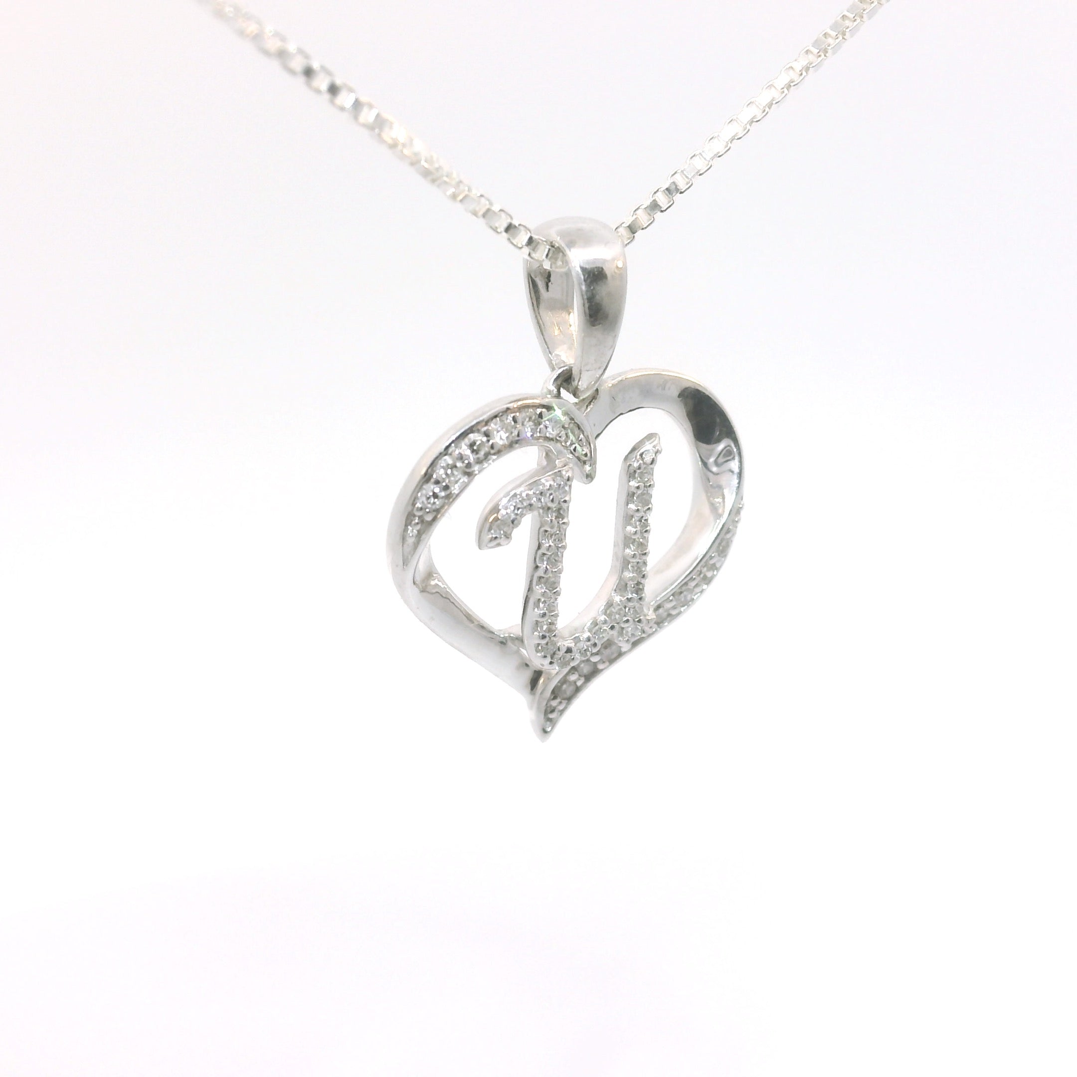 Sterling Silver Necklace with Elegant Heart Initial Diamond Pendent image 0